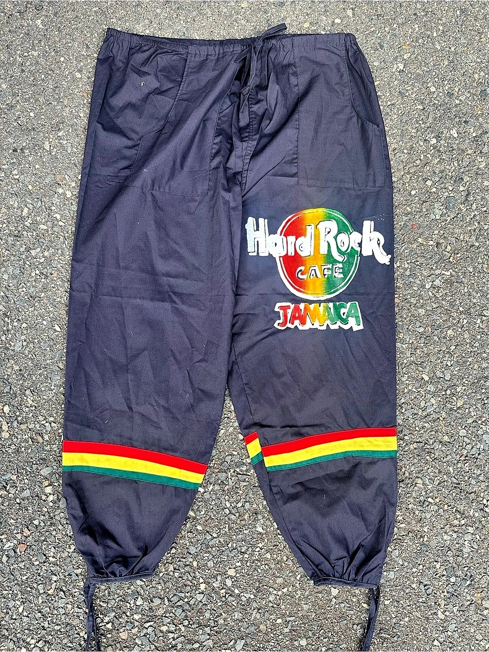 Vintage 90s Hard Rock Cafe Jamaica Drawstring Pants Rasta Stripe
